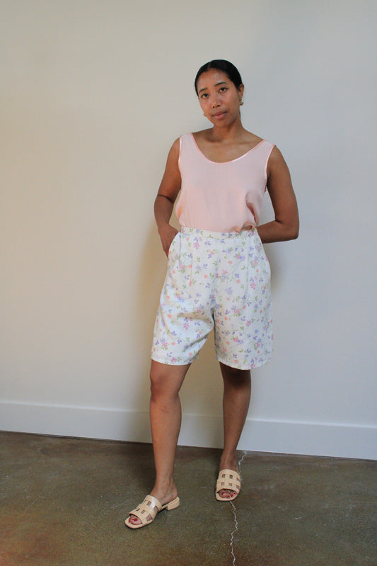 Floral High Rise Pleated Shorts