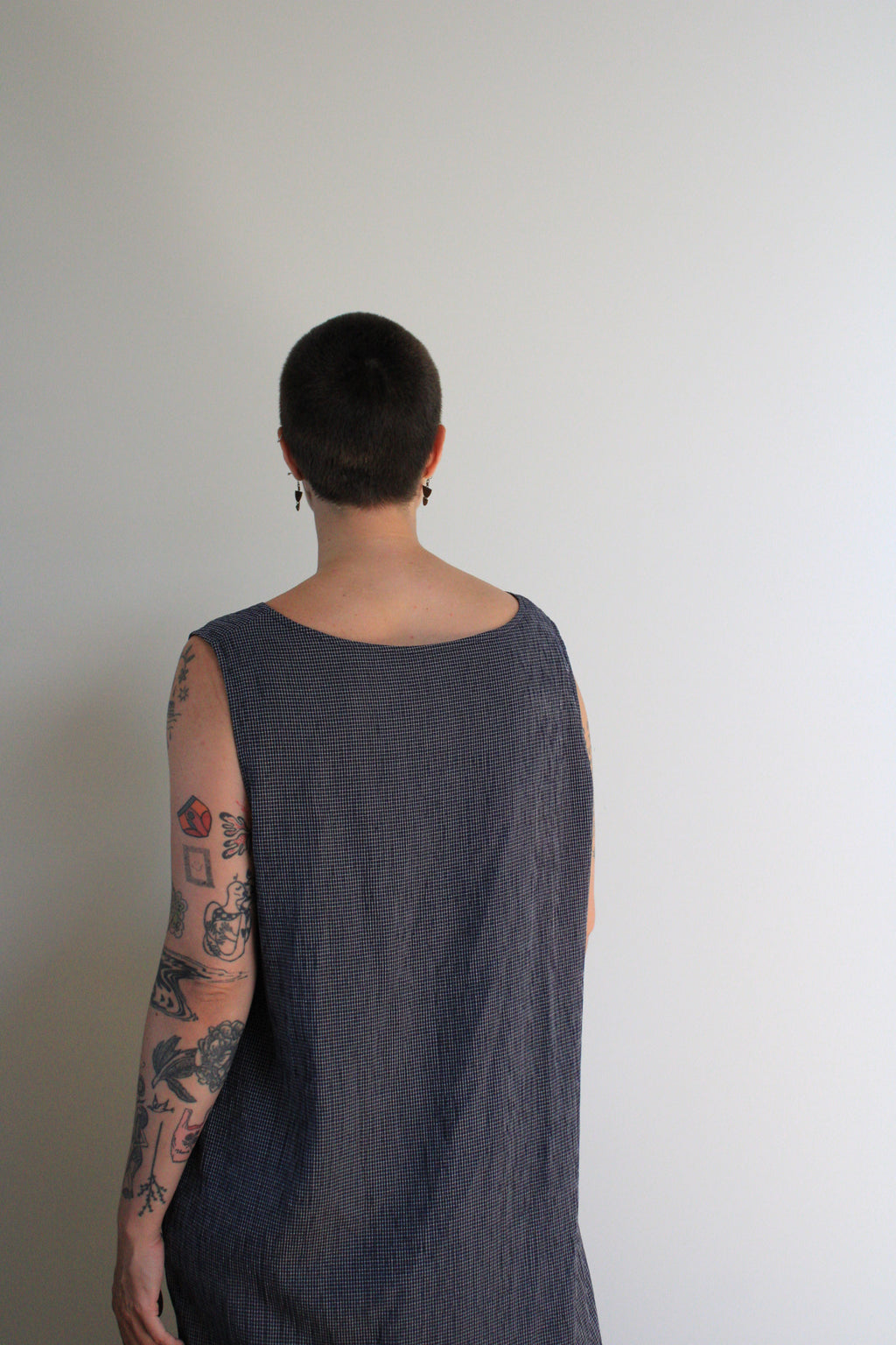 Ocean & White Grid Maxi Dress