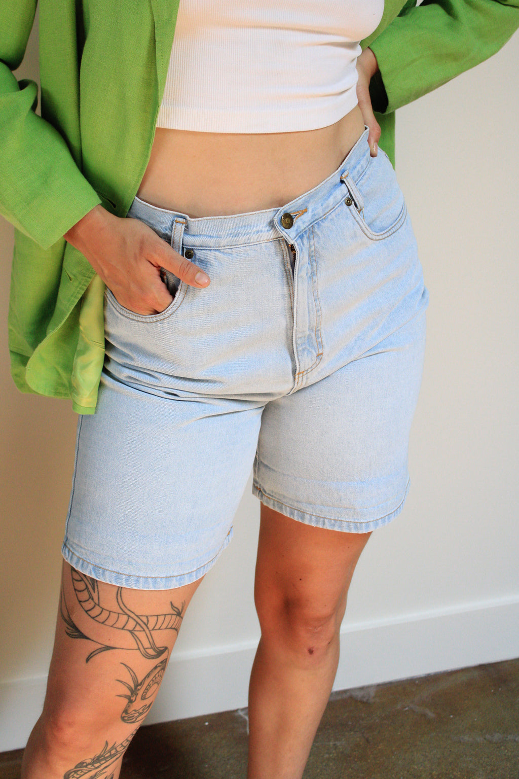 Light Wash High Rise Denim Shorts