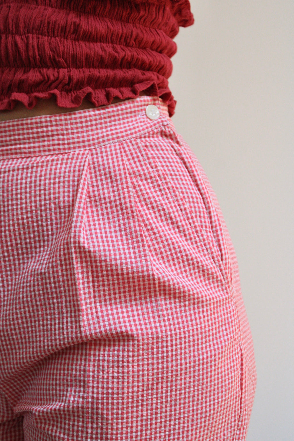 Strawberry Gingham High Rise Pants