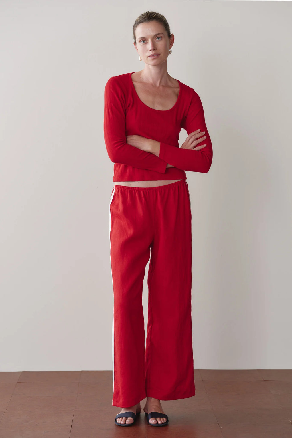 Linen Crop Racer Stripe Pants
