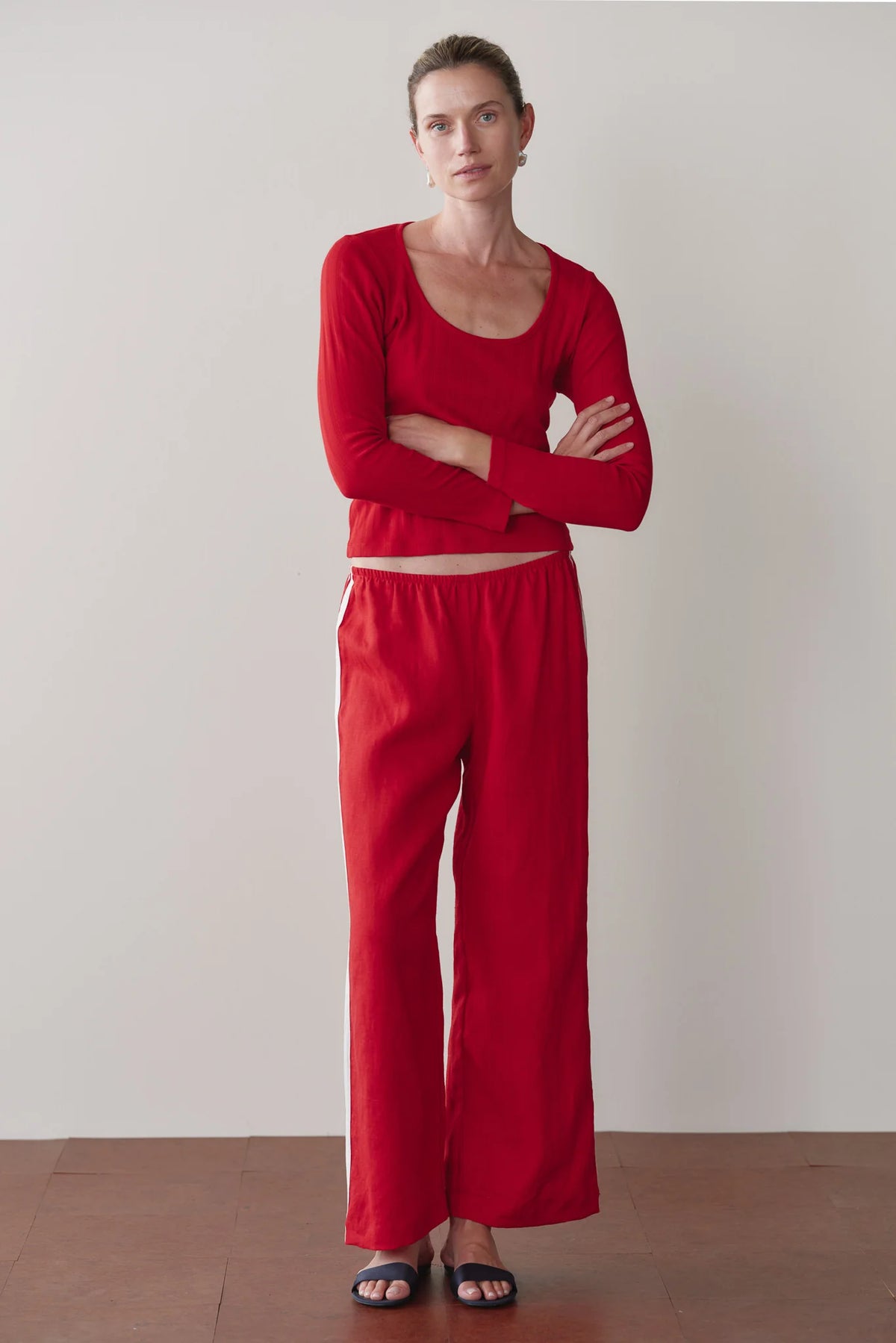 Linen Crop Racer Stripe Pants