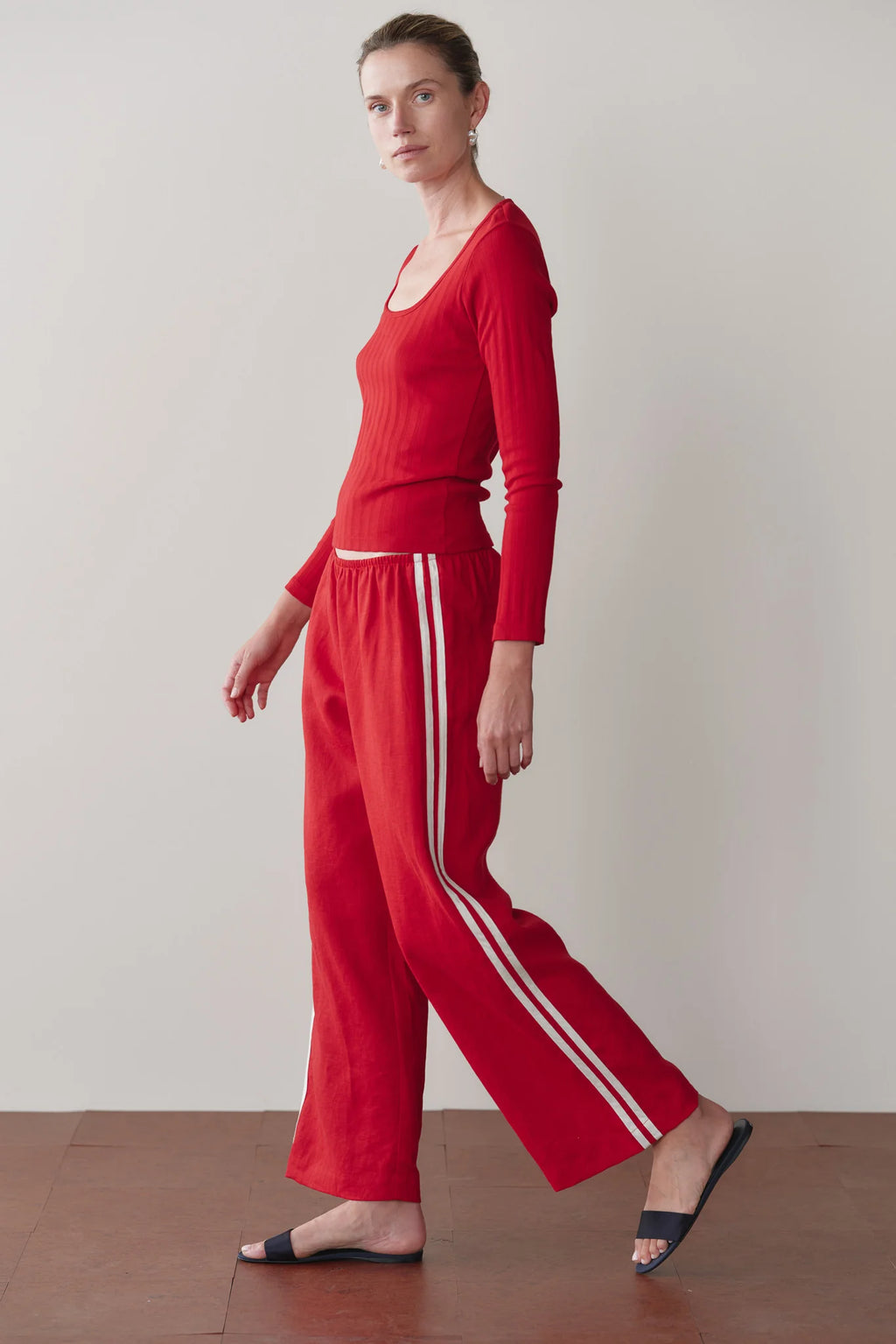 Linen Crop Racer Stripe Pants