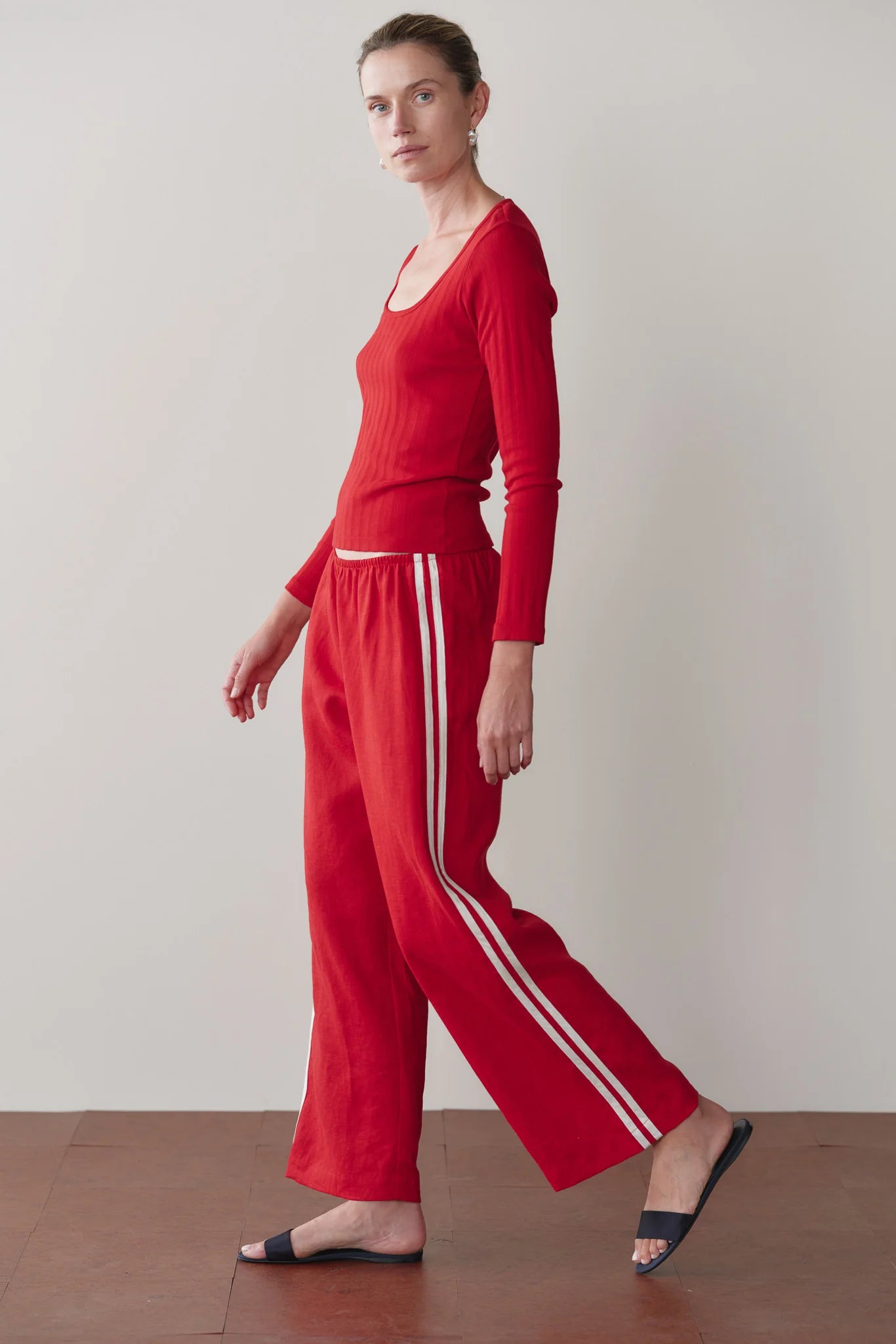 Linen Crop Racer Stripe Pants