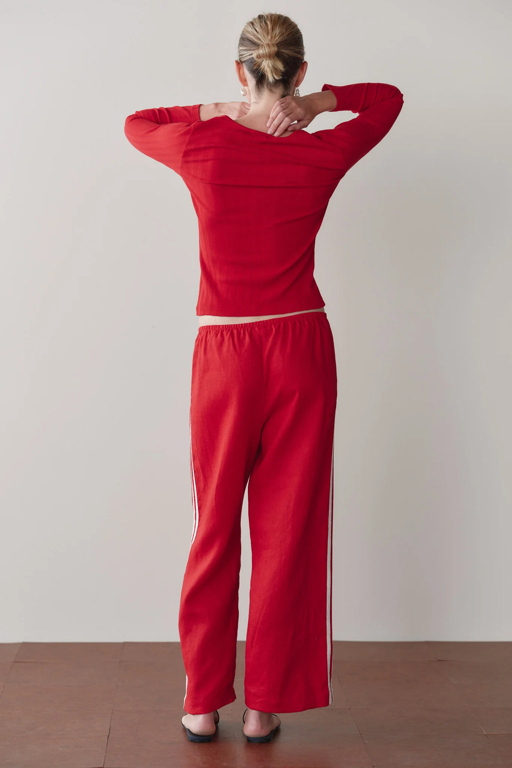 Linen Crop Racer Stripe Pants