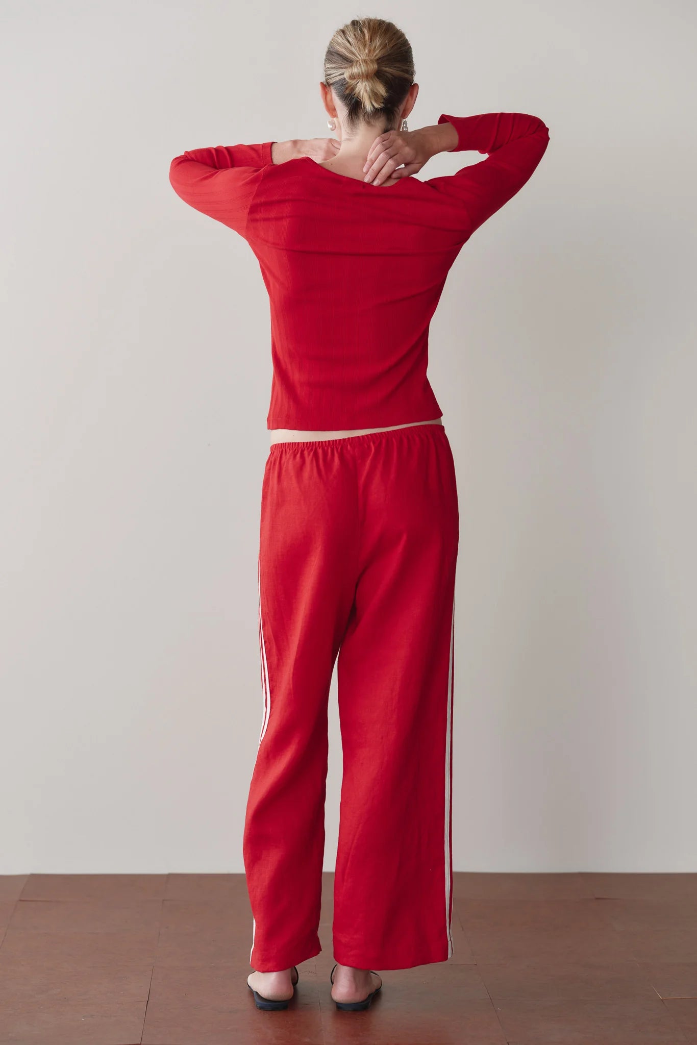 Linen Crop Racer Stripe Pants