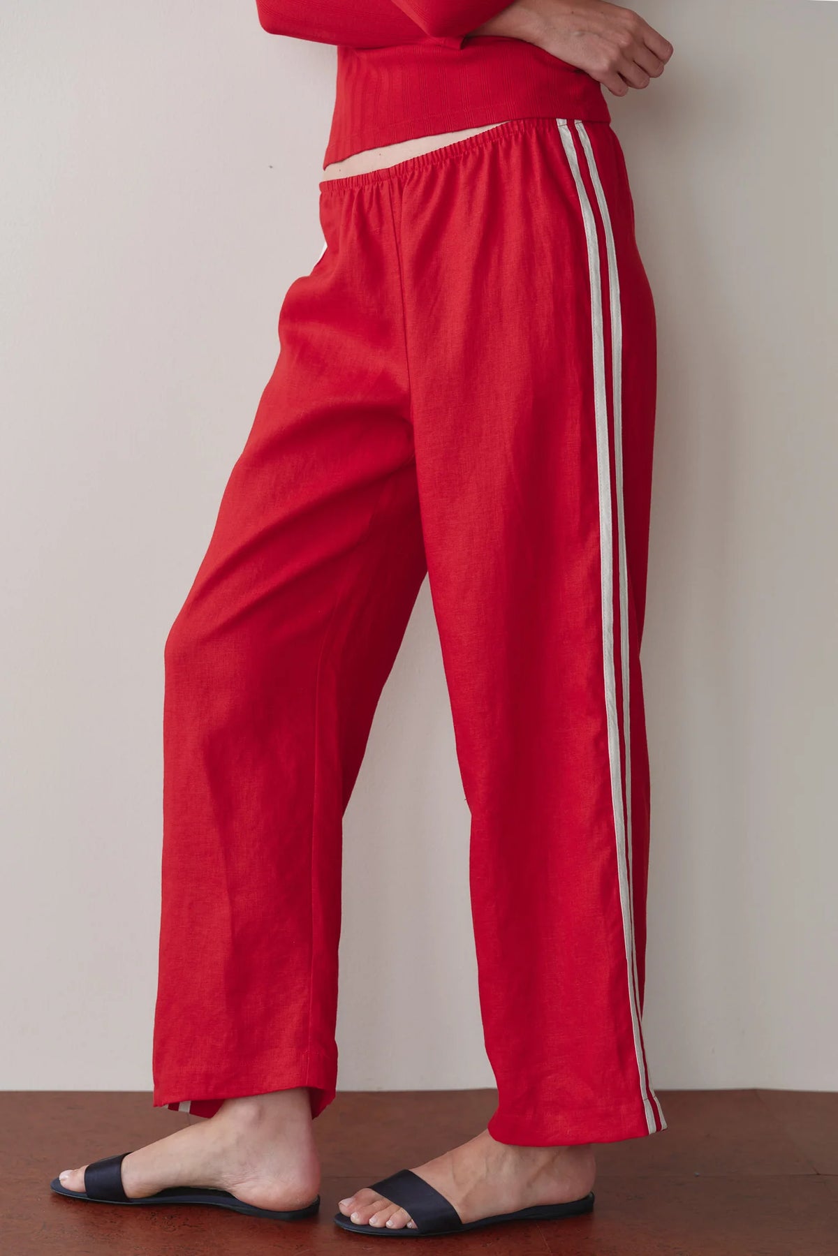 Linen Crop Racer Stripe Pants