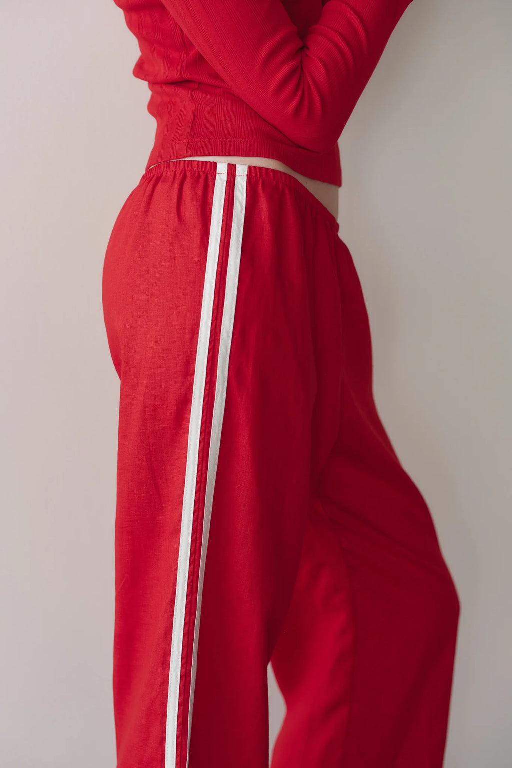Linen Crop Racer Stripe Pants