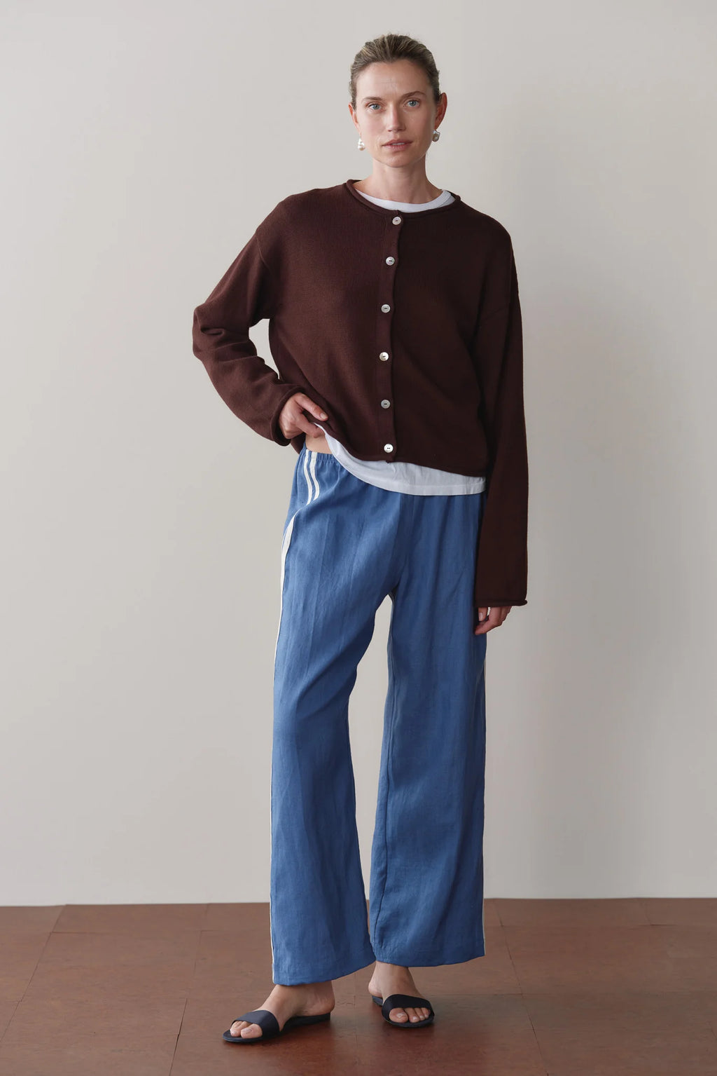 Linen Crop Racer Stripe Pants
