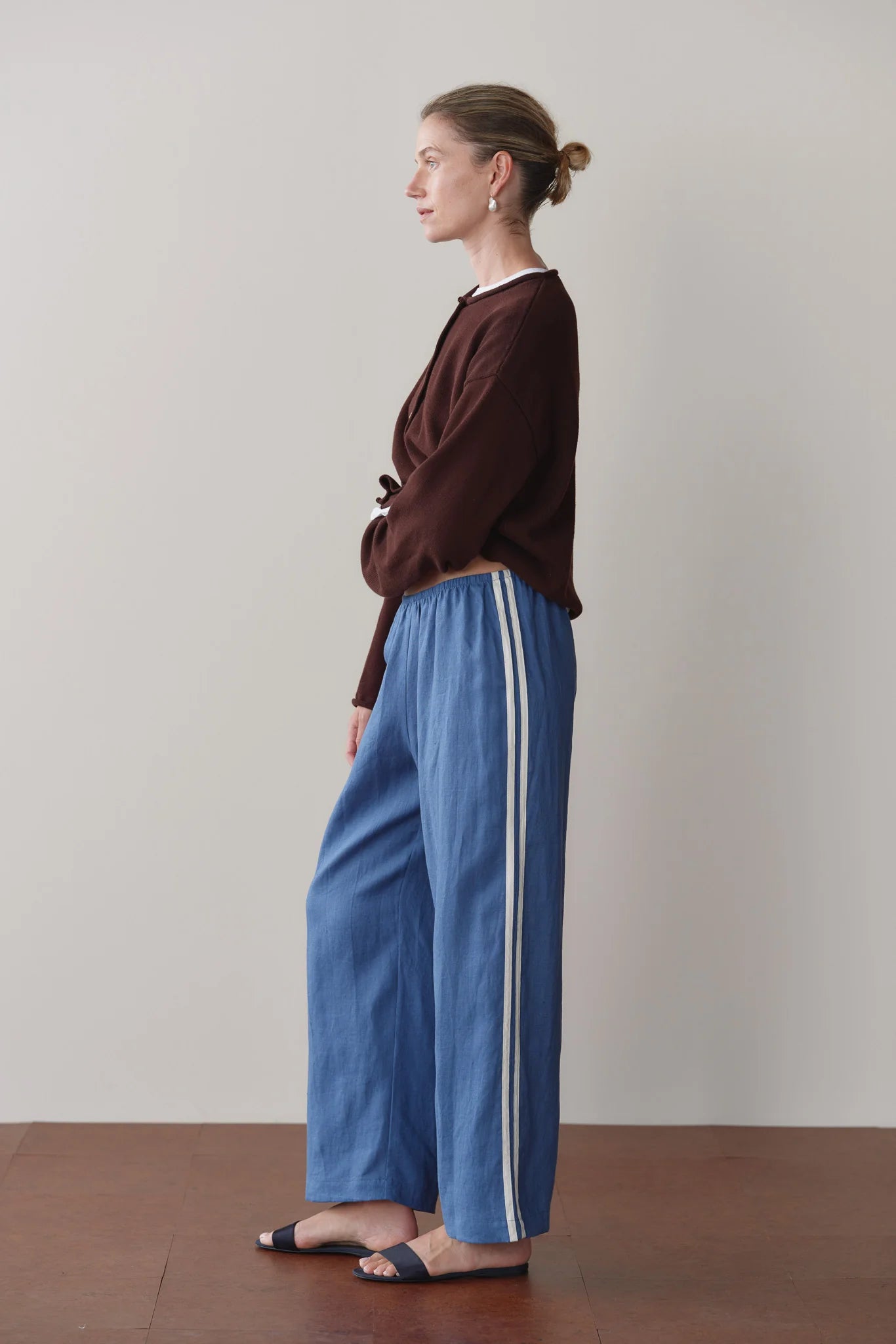 Linen Crop Racer Stripe Pants