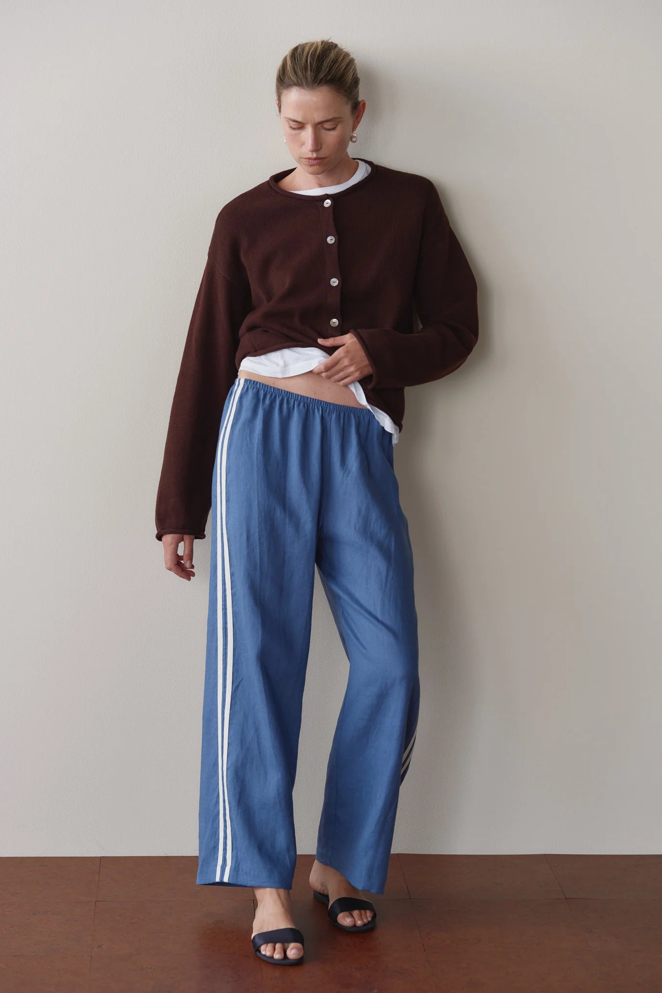 Linen Crop Racer Stripe Pants