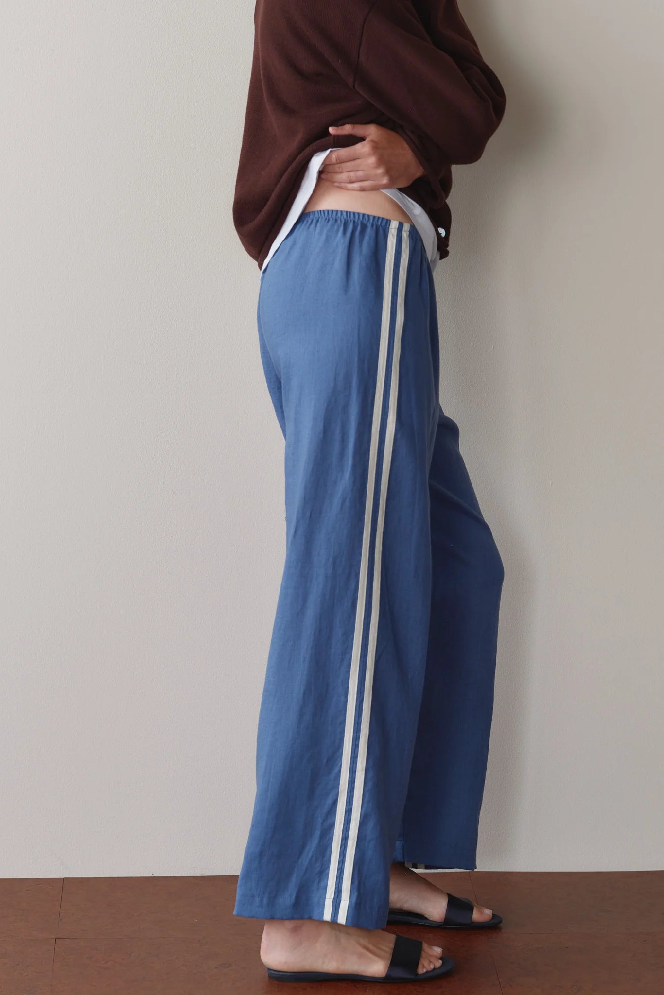 Linen Crop Racer Stripe Pants