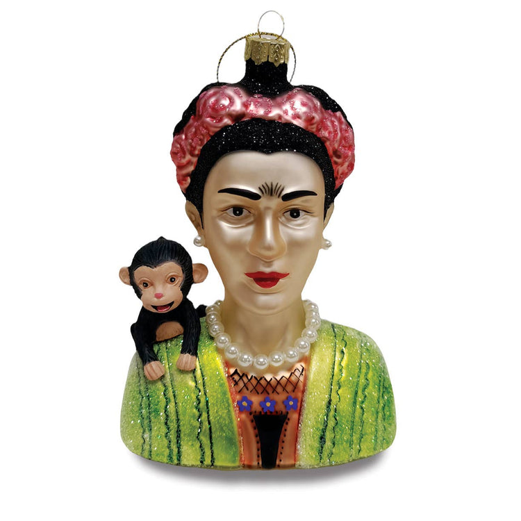 Frida and her Monkey Glass Ornament